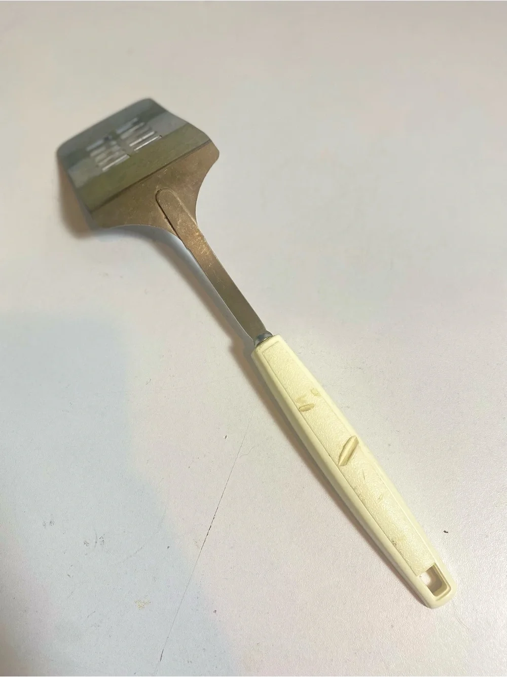 VTG EKCO Chrome Plated Slotted Turner Spatula Stainless Steel White Handle USA